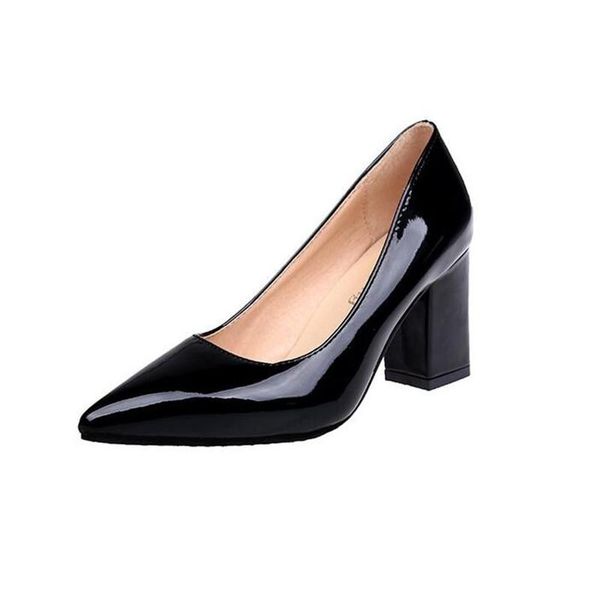 

women pumps 2021 women's shoes pointed thick heel with high 7 cm single female autumn shallow mouth size dress, Black