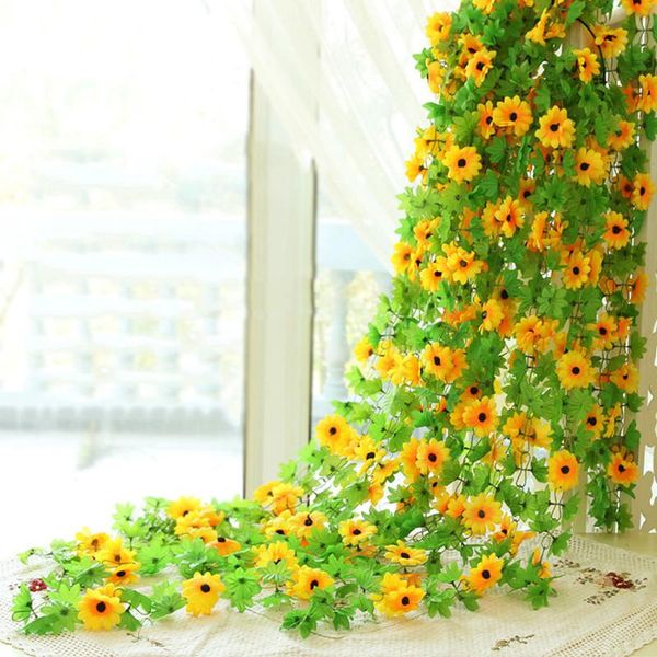 

decorative flowers & wreaths 230cm silk artificial sunflowers ivy vine plastic fake for home decoration summer rattan string hanging leaves