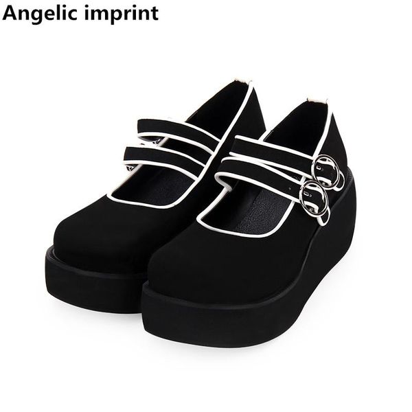 

angelic imprint woman mori girl lolita cosplay shoes lady high wedges heels pumps women princess dress party buckles 6cm, Black
