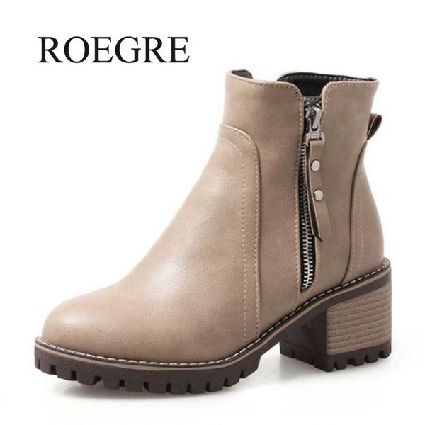

boots 2021 shoes plus size 33-43 women ankle zipper platform square heel short fashion simple female footwear, Black