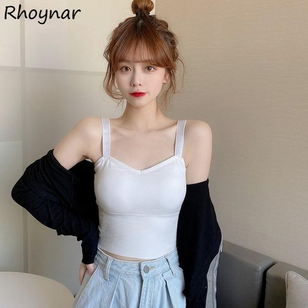 

women's tanks & camis women cropped with chest pad feminino daily korean style solid chic summer all-match streetwear leisure comforta, White