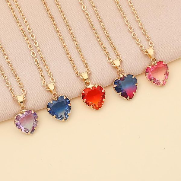 

pendant necklaces fashion creative multi-color love heart necklace sweet alloy crystal rhinestone jewelry, Silver