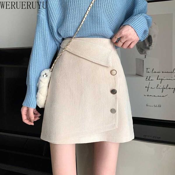 

werueruyu woman corduroy skirt vintage harajuku skirts mini slim high waist straight skirt ladies korean style 210608, Black
