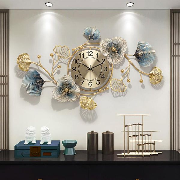 

wall clocks metal 3d digital clock chinese fashion creative living room study luxury atmosphere ginkgo leaf
