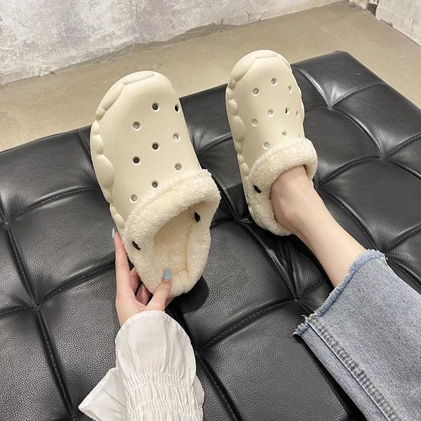 

slippers winter pvc flats flip flops women 2021 crystal shallow home cotton shoes designer casual warm hollow short plush, Black
