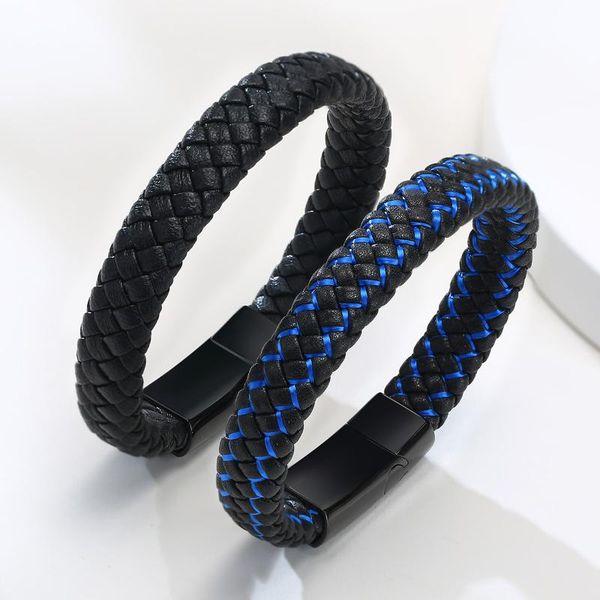 

link, chain bracelet men weave leather bracelets for mens jewelry, Black