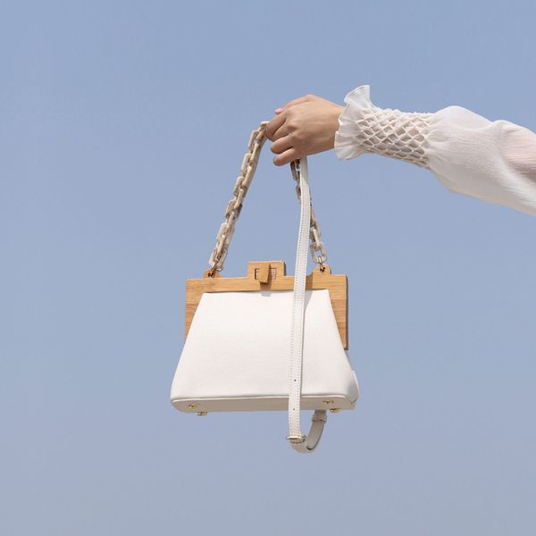 

women's box bucket wooden clip evening ins acrylic chain luxury handbag women banquet party purse shoulder bag sac lj210203