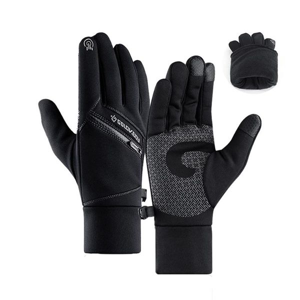 

cycling gloves non-slip touch screen ski mountaineering warm winter sports, Black