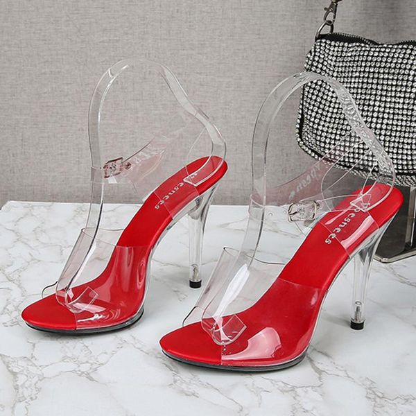 

transparent sandals super high heels 11cm nightclub women large size 35-43, Black