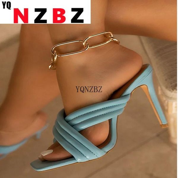 

dress shoes fashion 2022 ladies 11cm high heels sandals flip flops cross female summer square casual slides sandalias de mujer, Black