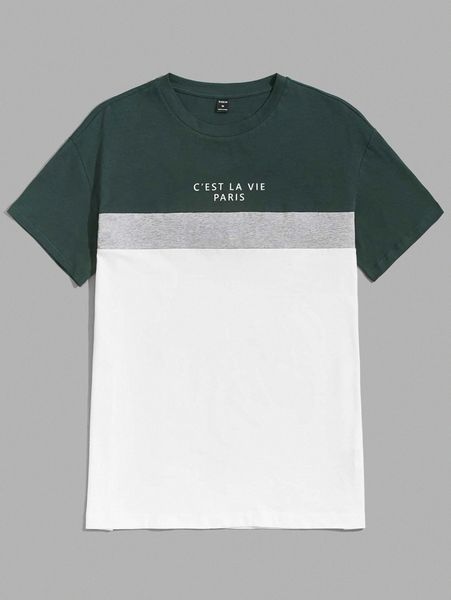 

men slogan graphic colorblock tee d53o#, White;black