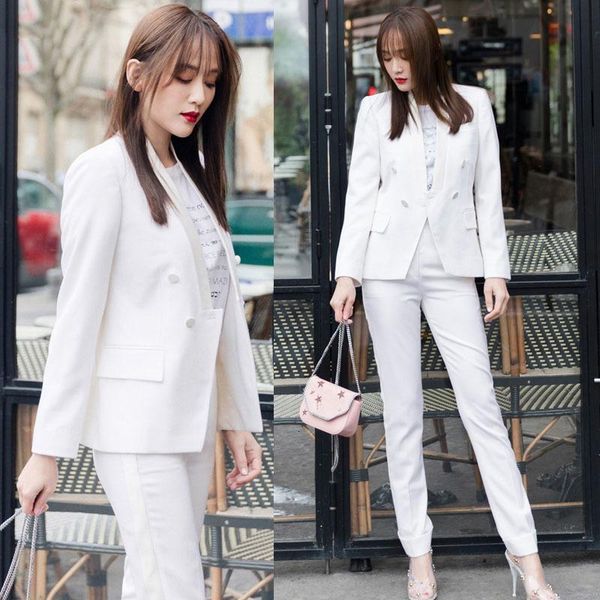 

women's suits & blazers elegant white for women pant lady suit office work formal womens set 2 pieces ol blazer, White;black
