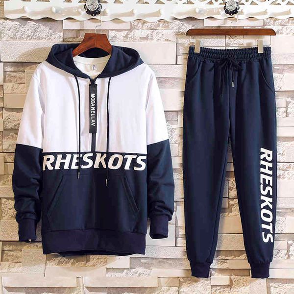 

men's tracksuits spring two pcs mens training casual training suits complete long sleeves letter with hood suit + joint pants m4zf, Gray