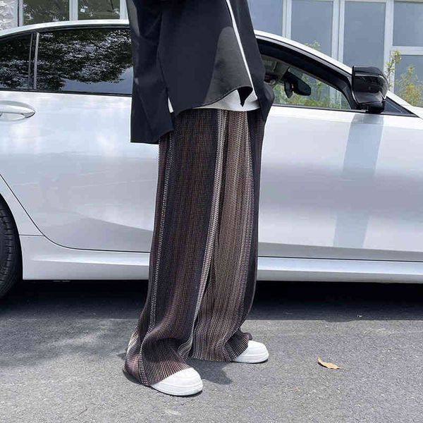 

men's pants pleated fashion retro casual men japanese streetwear loose hip-hop wide-leg mens ice silk trousers s-2xl 3xap, Black