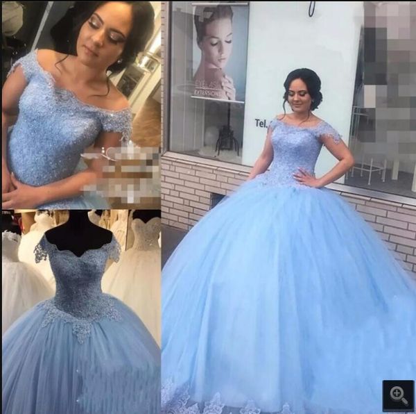 

2021 real p blue tulle ball gown prom dresses beaded lace appliques princess puffy vintage party dress corset sweet 16 long plus size quince, Black