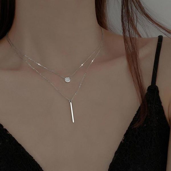 

pendant necklaces double chain strand lariat necklace multi layer gold color y bar dainty jewelry collier collares femme bijoux, Silver