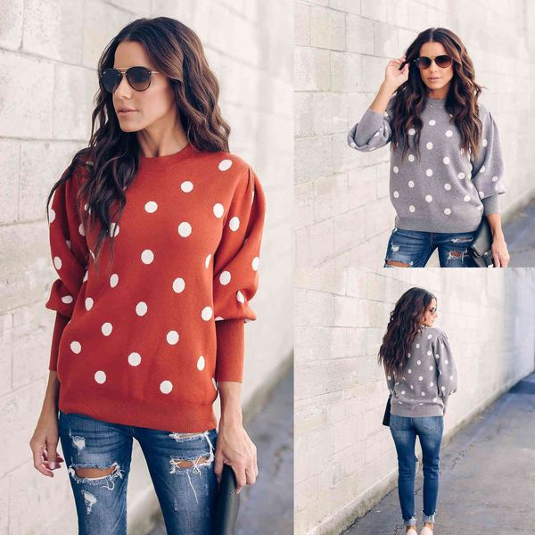 

fashion t-shirts autumn and winter round neck long sleeve polka dot women's a020, White