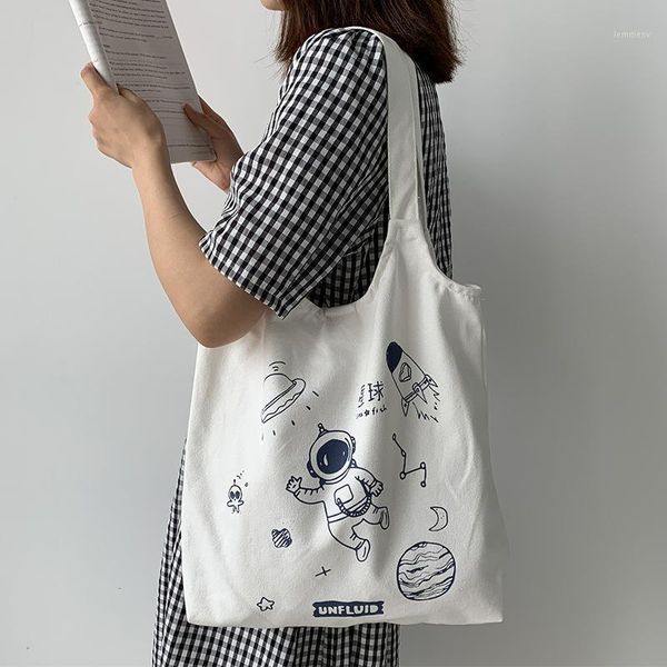 

cosmetic bags & cases women canvas shopping bag astronaut books female cotton cloth shoulder eco handbag tote reusable grocery shopper1