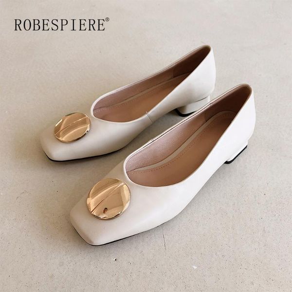 

dress shoes robespiere square toe shallow pumps woman soft genuine leather low heels female metal decoration casual a28, Black