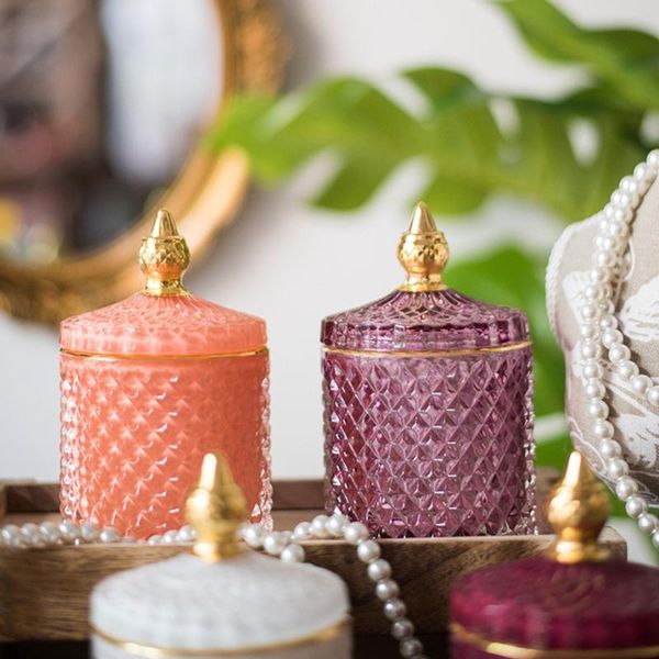 

french art luxury multicolor glass storage jar bottle with lid minimalist household cotton swab jewelry box bottles & jars