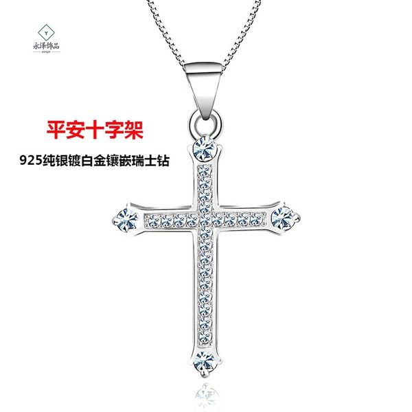 

jewelry 925 sterling silver zirconium inlaid women's short clavicle chain cross pendant necklace, Black