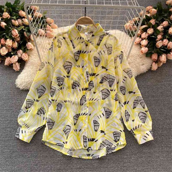 

summer style blouse holiday blusa female printing sunscreen shirt + camisole two-piece jacket gl021 210507, White