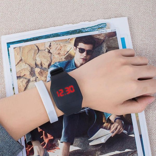 

wristwatches fashion casual sport digital watch for men square led screen silicone belt male electronic wristatches relogio feminino, Slivery;brown
