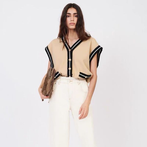 

women's knits & tees spring/summer metal button cleavage v sleeveless design mesh sweater cardigan vest mfpca00179 tqaf, White