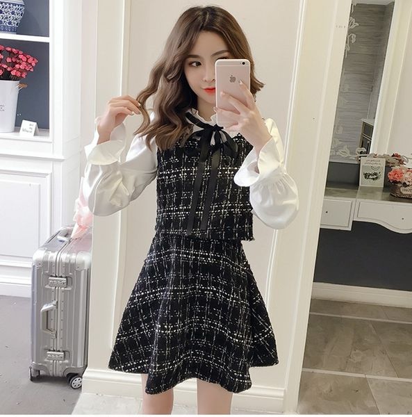 

casual dresses 2021 autumn vintage korean elegant party long runway, Black;gray