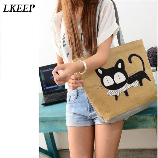 

shopping bags korean fashion cat print shoulder bag large canvas ladies