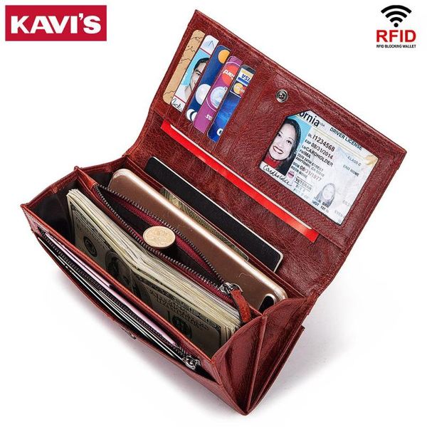 

wallets kavis 100% genuine leather women wallet clutch and female coin purse phone bag card holder handy passport, Red;black