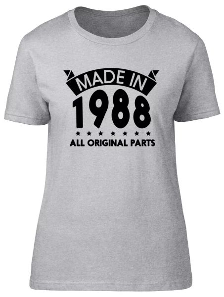 

made in 1988, all original parts birthday womens ladies short sleeve t-shirt, White;black