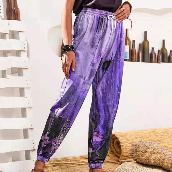 

women's pants & capris loose elatic waist lanthern casual for femme fashion printed long summer auttumm, Black;white