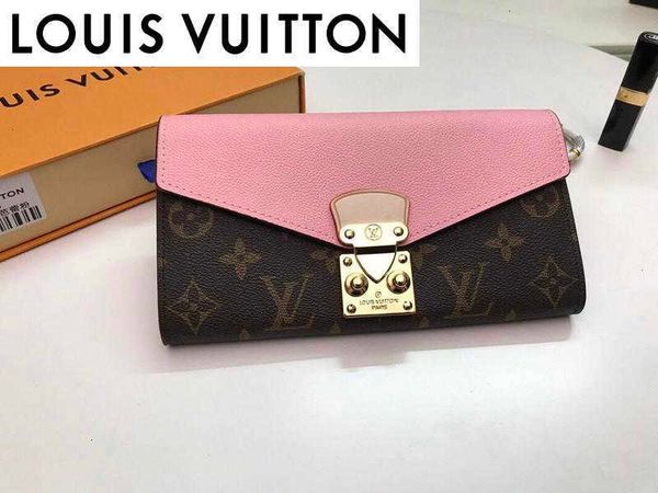 

brand designer luxury ss15 m58414 light pink purse leather compact long wallets chain wallet pouches cases key card holders, Black;red