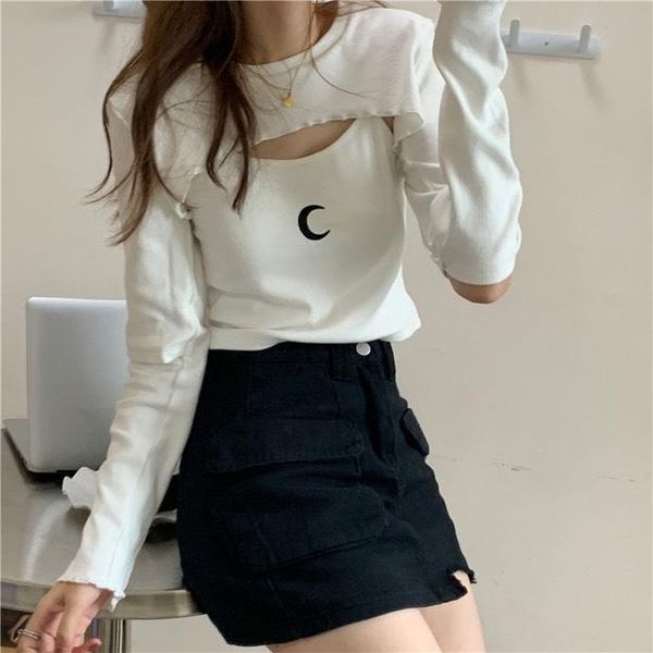 

women's tanks & camis autumn 2021 real s embroidery crescent sling, net red shawl hollow sleeve fashion, White