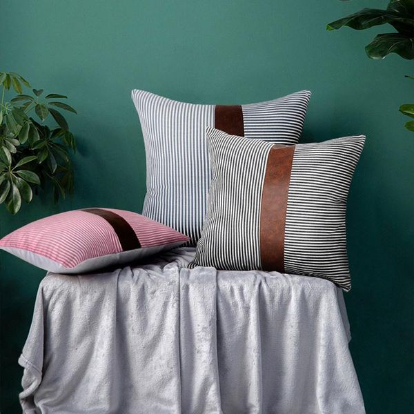 

cushion/decorative pillow 45*45 canvas cotton striped patchwork throw home decor pillowcase office living room sofa chair decorative cushion