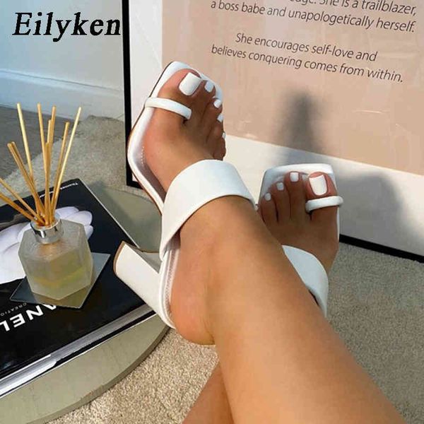 

eilyken 2021 new design clip toe narrow band female slippers outdoor fashion block heels sandals for women slides summer shoes c0410, Black