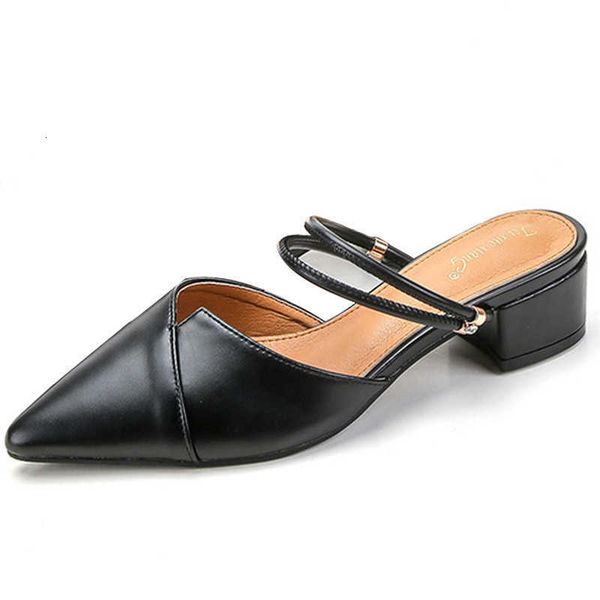 

sandals chique women's chinese mule five block closed foot finger party shape high heel shoes black bege korean bombs 9lwm