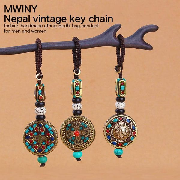 

keychains ethnic nepal vintage car key chain peace brand pendant upscale bodhi bag for men and women wholesale, Silver