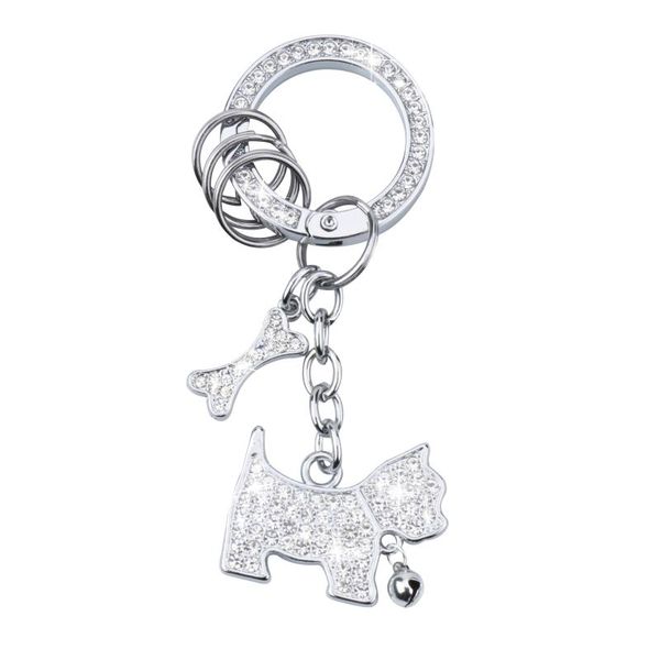 

keychains diamond crystal dog car keychain accessories for women girls key holder chains backpacks charms bags hangings cute gifts, Silver