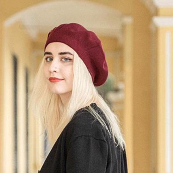 

berets wool french beret hat solid color style winter warm cap beanie for women girls, Blue;gray