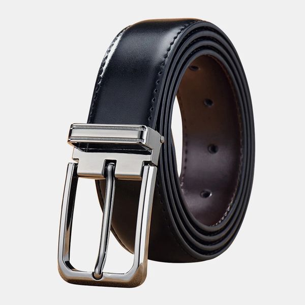 

belts men's leather 105/110/115/120/125cm pin buckle double-sidedwhide business jeans suits belt - black 105cm co, Black;brown
