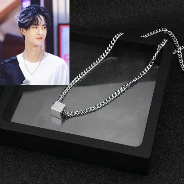 

chains k- korean star with the same paragraph stainless steel square necklace personality versatile men and women sweater chain, Silver
