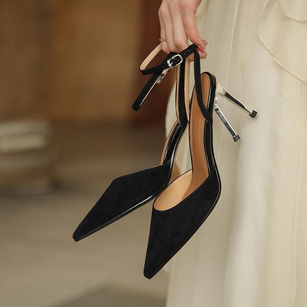 

women sandals natural leather pump 22-24.5cm spring pearl with high-heel strap sandals, full inside and outside, Black