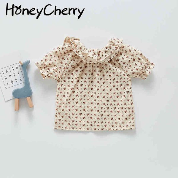 

baby girl bottoming shirt girls pleated cute sweet floral short-sleeved blouse 210515, White;black