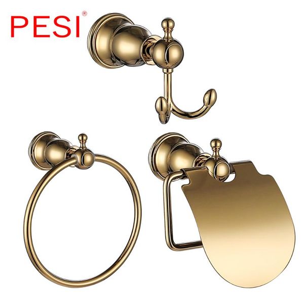 

bath accessory set brass gold bathroom hardware coat robe hook single towel bar paper holder accessories.
