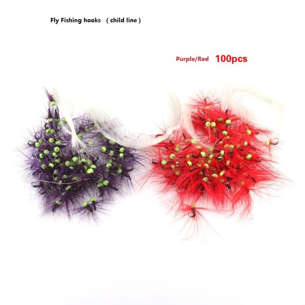 

fishhooks simulation insects fishing hook hooks purple/red 100pcs attached child line gear