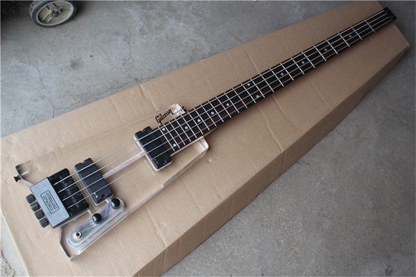 

high-quality customized version 4 string headless electric bass crystal glass transparent body led led luminescent colorful neck