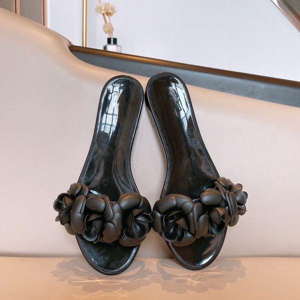 

classic women new fashion designer slipper black rose beach summer sandals