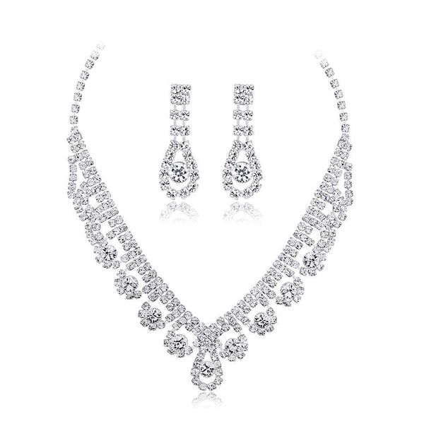 

necklace earrings set wedding silver color rhinestone crystal bridal jewelry sets for women